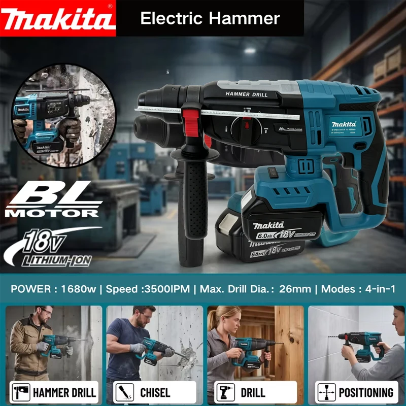 Power Tools Hammer - Taladro percutor eléctrico sin escobillas Makita,